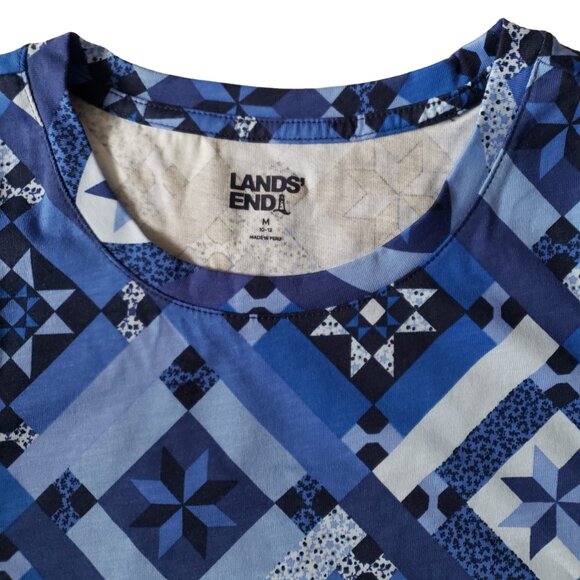 Lands End Supima Cotton Relaxed LS Quilt Pattern Crew Neck Tee Medium NWT - Picture 3 of 6